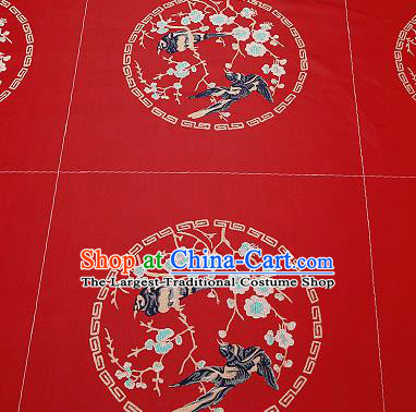 Chinese Traditional Red Brocade Fabric Asian Embroidery Plum Blossom Birds Pattern Design Satin Cushion Silk Fabric Material