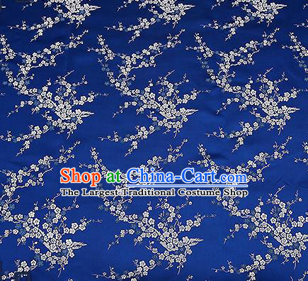 Chinese Traditional Navy Brocade Fabric Asian Plum Blossom Pattern Design Satin Tang Suit Silk Fabric Material