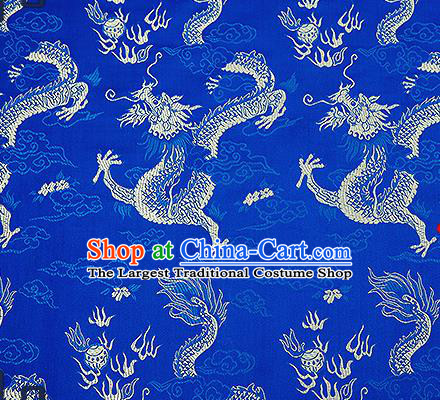 Chinese Traditional Blue Brocade Fabric Asian Dragons Pattern Design Satin Tang Suit Silk Fabric Material