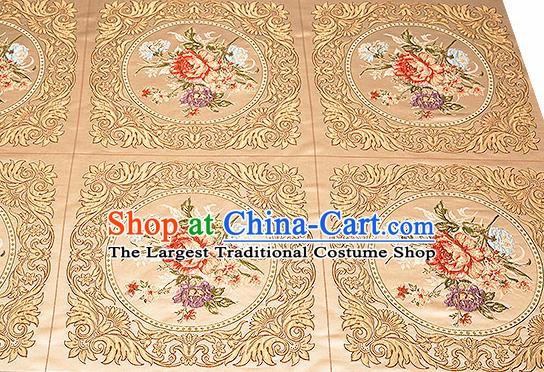 Chinese Traditional Golden Brocade Fabric Asian Embroidery Peony Pattern Design Satin Cushion Silk Fabric Material