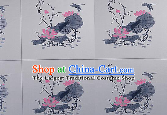 Chinese Traditional Grey Brocade Fabric Asian Embroidery Lotus Pattern Design Satin Cushion Silk Fabric Material