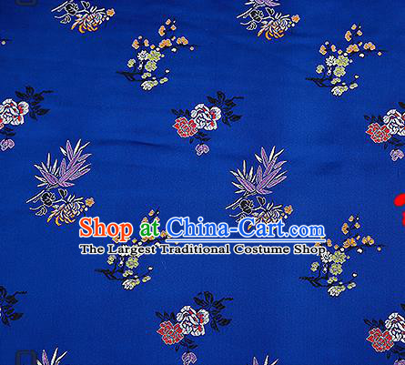 Chinese Traditional Navy Brocade Fabric Classical Plum Blossom Orchid Bamboo Chrysanthemum Pattern Design Satin Tang Suit Silk Fabric Material