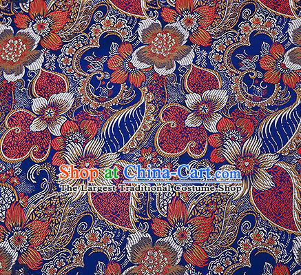 Chinese Traditional Navy Brocade Fabric Classical Palace Flowers Pattern Design Satin Tang Suit Silk Fabric Material