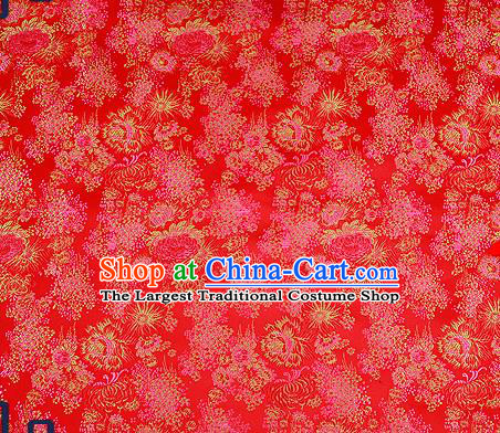 Traditional Chinese Red Brocade Drapery Classical Fireworks Pattern Design Satin Table Flag Silk Fabric Material