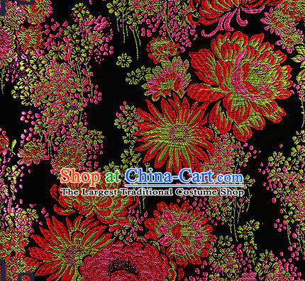 Traditional Chinese Black Brocade Drapery Classical Fireworks Pattern Design Satin Table Flag Silk Fabric Material