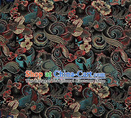 Traditional Chinese Black Brocade Drapery Classical Butterfly Peony Pattern Design Satin Cheongsam Silk Fabric Material