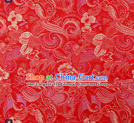 Traditional Chinese Red Brocade Drapery Classical Butterfly Peony Pattern Design Satin Cheongsam Silk Fabric Material