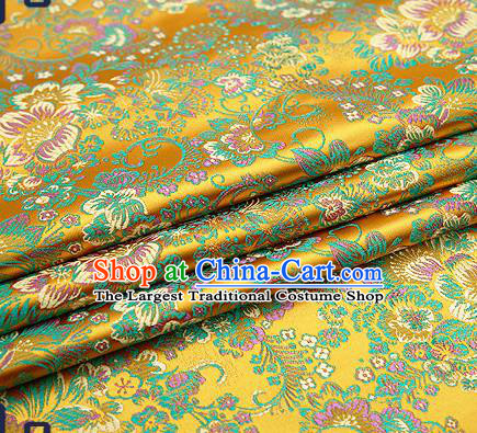 Chinese Traditional Golden Brocade Drapery Classical Peony Pattern Design Satin Tang Suit Qipao Silk Fabric Material