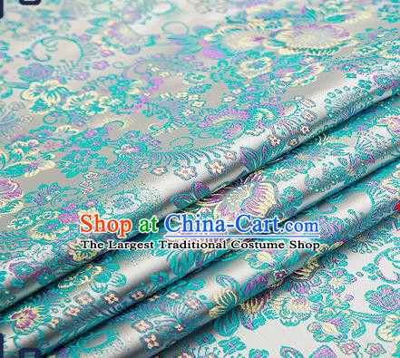 Chinese Traditional Blue Brocade Drapery Classical Peony Pattern Design Satin Tang Suit Qipao Silk Fabric Material