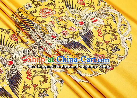 Traditional Chinese Yellow Brocade Drapery Classical Phoenix Pattern Design Satin Cushion Silk Fabric Material