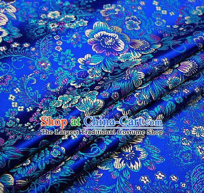 Chinese Traditional Royalblue Brocade Drapery Classical Peony Pattern Design Satin Tang Suit Qipao Silk Fabric Material
