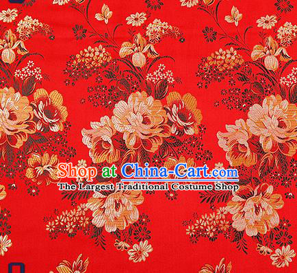 Traditional Chinese Red Satin Brocade Drapery Classical Peony Pattern Design Qipao Silk Fabric Material