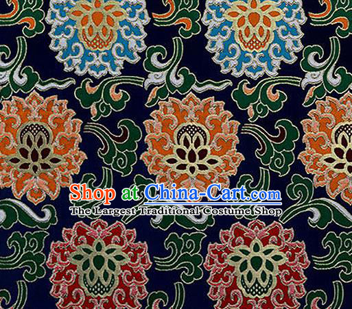 Traditional Chinese Tang Suit Silk Fabric Navy Nanjing Brocade Material Classical Lotus Pattern Design Satin Drapery