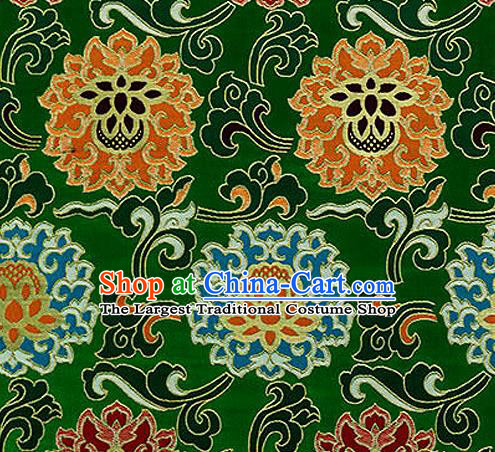 Traditional Chinese Tang Suit Silk Fabric Green Nanjing Brocade Material Classical Lotus Pattern Design Satin Drapery