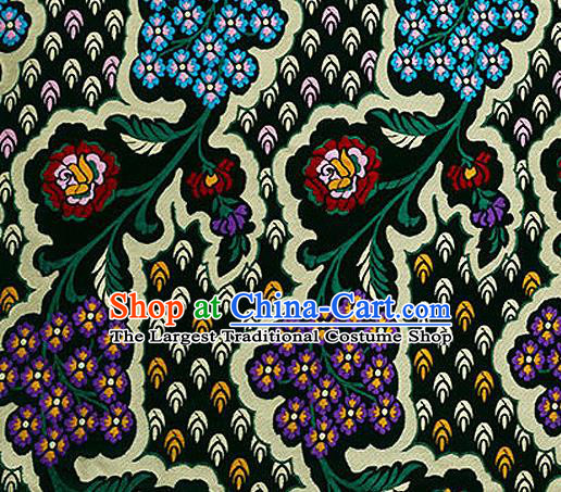 Traditional Chinese Tang Suit Black Nanjing Brocade Material Silk Fabric Classical Flowers Pattern Design Satin Drapery
