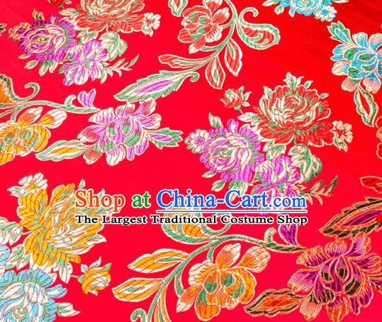 Traditional Chinese Tang Suit Silk Fabric Red Brocade Material Classical Peony Pattern Design Satin Drapery