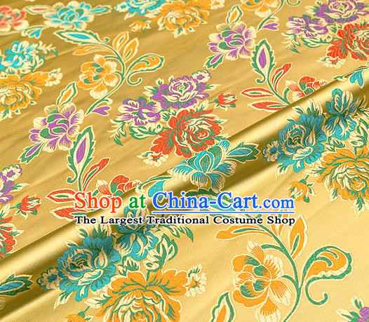Traditional Chinese Tang Suit Silk Fabric Golden Brocade Material Classical Peony Pattern Design Satin Drapery