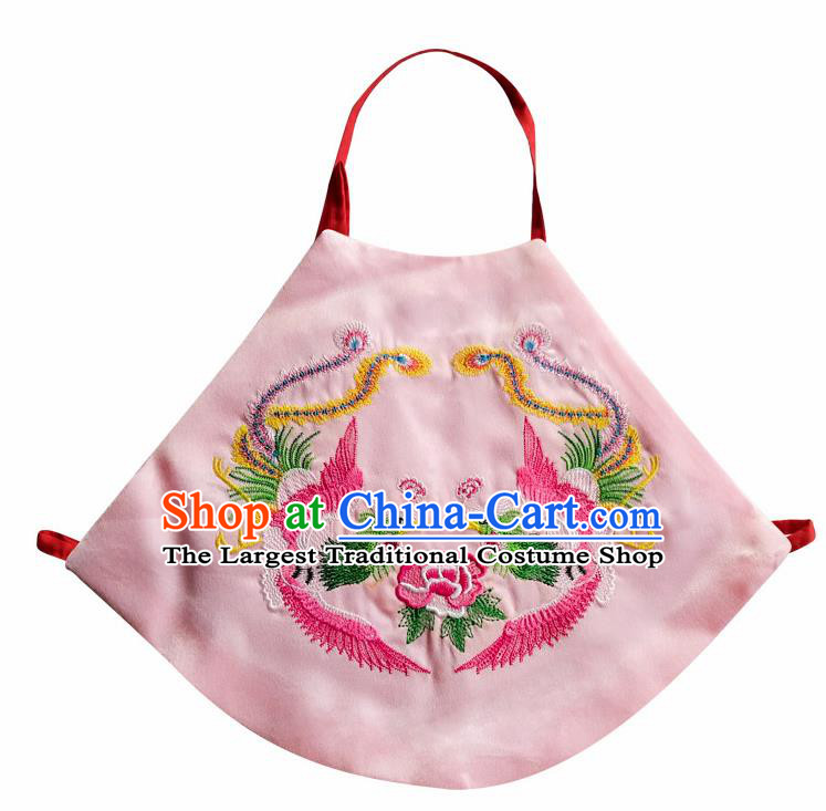 Chinese Classical Pink Brocade Bellyband Traditional Baby Embroidered Double Phoenix Stomachers for Kids