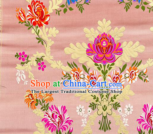 Asian Chinese Traditional Satin Fabric Tang Suit Pink Brocade Silk Material Classical Peony Pattern Design Drapery