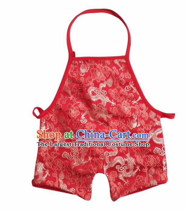 Chinese Classical Red Brocade Bellyband Traditional Baby Embroidered Dragons Pantyhose Stomachers for Kids