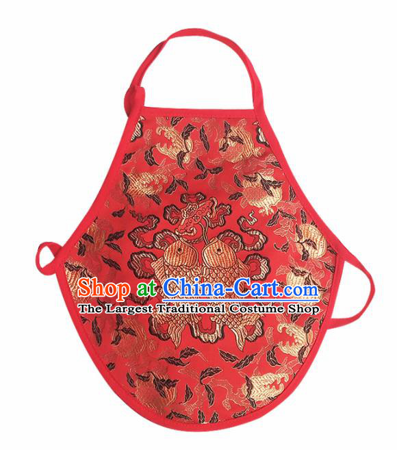 Chinese Classical Embroidered Double Fishes Brocade Bellyband Traditional Baby Red Silk Stomachers for Kids