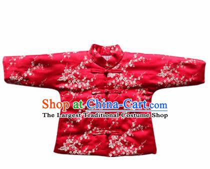 Chinese Classical Red Brocade Blouse Traditional Baby Embroidered Cotton-Padded Jacket for Kids
