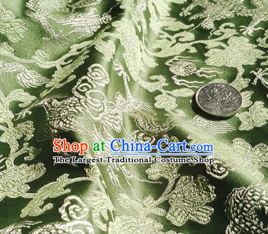Asian Chinese Traditional Fabric Green Satin Brocade Silk Material Classical Dragons Pattern Design Satin Drapery