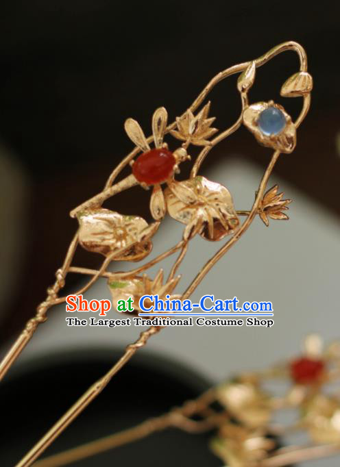 Chinese Traditional Handmade Hair Accessories Ancient Lotus Hairpins Headwear for Women