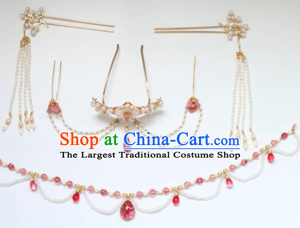 Chinese Traditional Handmade Hair Accessories Ancient Hair Crown Pearls Hairpins Complete Set for Women