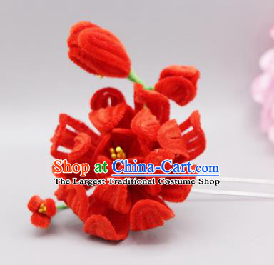 Chinese Traditional Handmade Hair Accessories Ancient Qing Dynasty Queen Red Velvet Flower Hairpins for Women