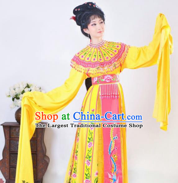 Chinese Traditional Peking Opera Queen Yellow Costumes Ancient Empress Dress for Adults