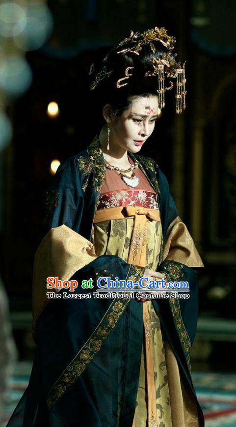 Chinese Ancient Tang Dynasty Imperial Concubine Costumes The Rise of Phoenixes Palace Lady Clothing and Headpiece Complete Set