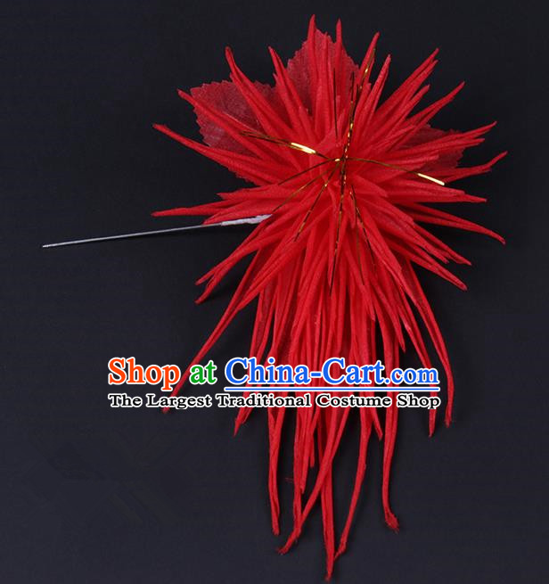 Chinese Traditional Peking Opera Hair Accessories Ancient Red Chrysanthemum Hairpins for Women