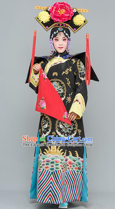 Chinese Traditional Peking Opera Diva Costumes Ancient Qing Dynasty Empress Black Dress for Adults