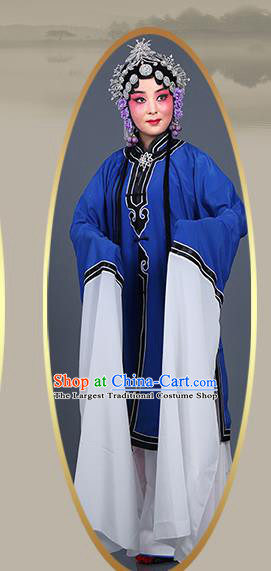 Chinese Traditional Beijing Opera Actress Costumes Ancient Young Mistress Deep Blue Dress for Adults