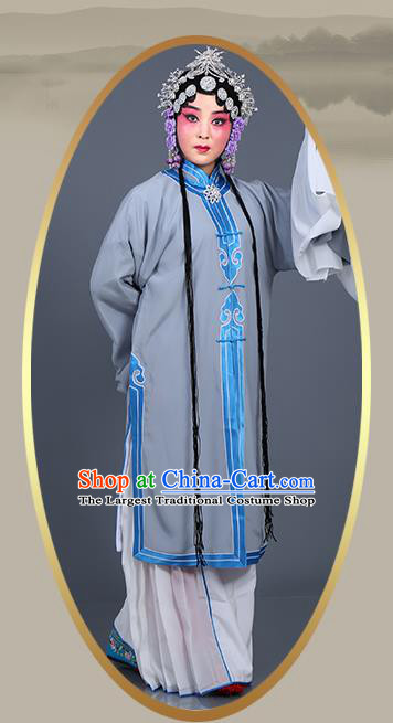 Chinese Traditional Beijing Opera Actress Costumes Ancient Young Mistress Grey Dress for Adults