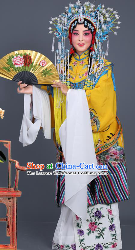 Chinese Traditional Beijing Opera Actress Costumes Ancient Imperial Consort Yellow Embroidered Robe for Adults