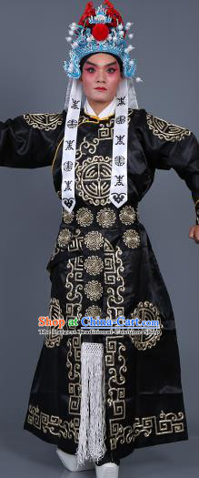 Chinese Traditional Peking Opera Takefu Costume Ancient Imperial Bodyguard Black Embroidered Robe for Adults