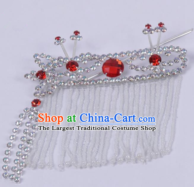Chinese Traditional Peking Opera Princess Hair Accessories Ancient Fairy Red Crystal Hairpins for Women