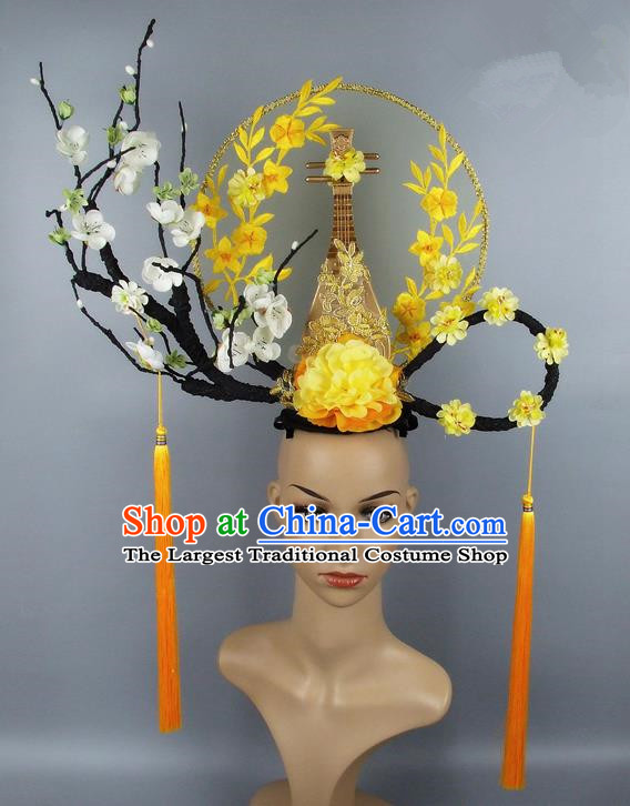 Handmade Halloween Golden Lute Hair Accessories Chinese Stage Performance Hair Clasp Headdress for Women