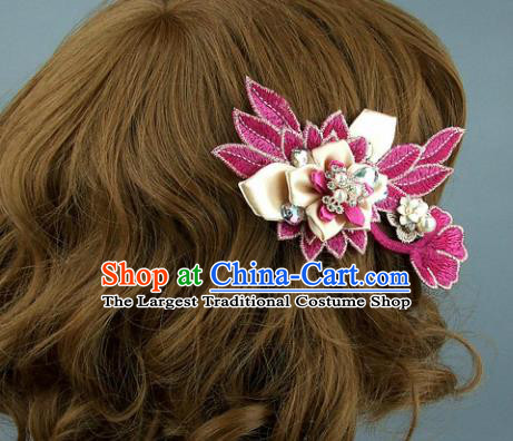 Top Grade Handmade Rosy Hair Claw Traditional Wedding Hair Accessories Headdress for Women