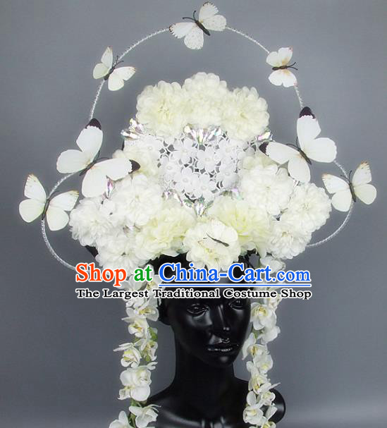Handmade Halloween Cosplay White Flowers Butterfly Hair Accessories Chinese Stage Performance Hair Clasp Headdress for Women