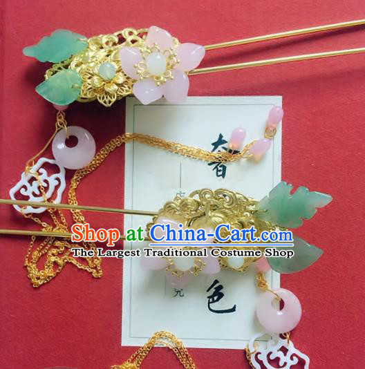 Handmade Chinese Ancient Hair Accessories Hanfu Pink Flower Hairpins for Women