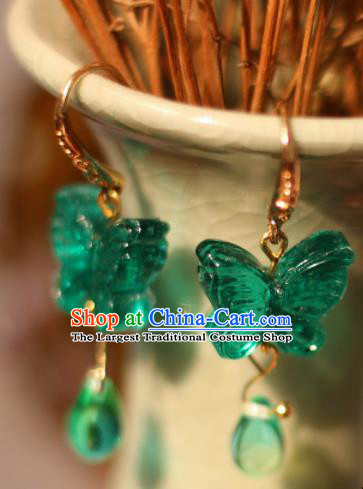 Traditional Chinese Handmade Green Butterfly Earrings Ancient Ear Accessories for Women