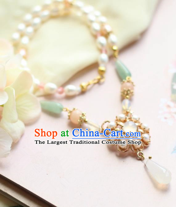 Traditional Chinese Handmade Pearls Necklace Ancient Jade Necklet Accessories for Women