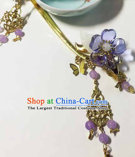 Chinese Handmade Ancient Palace Hair Accessories Hanfu Purple Flowers Hairpins for Women