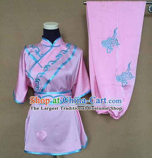 Chinese Traditional Kung Fu Martial Arts Embroidered Pink Costumes Tai Chi Training Clothing for Women