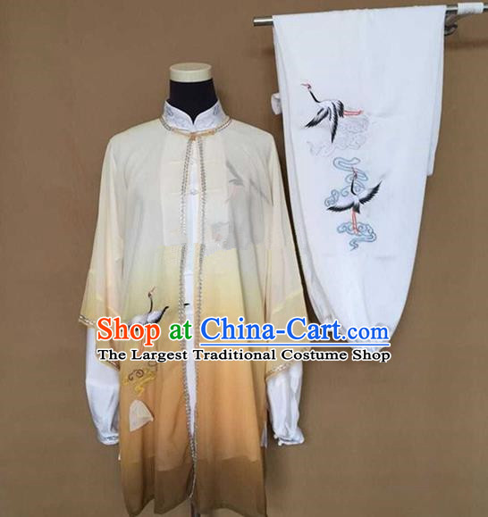 Chinese Traditional Martial Arts Black Costumes Tai Chi Kung Fu Training Embroidered Cranes Clothing for Adults
