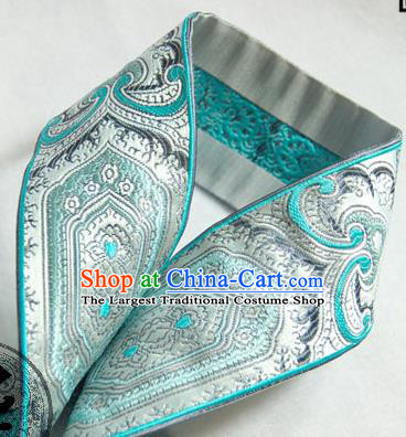 Traditional Chinese Handmade Blue Brocade Belts Ancient Embroidered Brocade Lace Trimmings Accessories