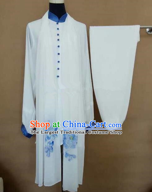 Chinese Traditional Martial Arts Printing Peony Silk Costumes Tai Chi Tai Ji Training Clothing for Adults